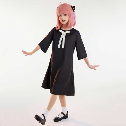 Anya Forger Cosplay Costume Homewear Black Dress with Hair Accessories