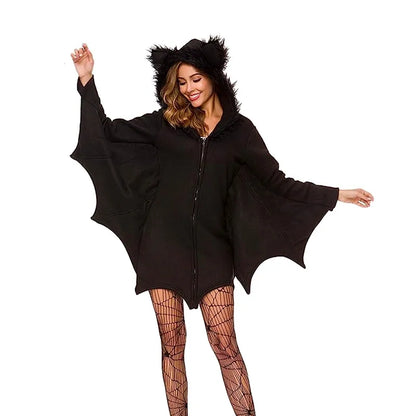 Cozy Batwoman Costume Black Adult Vampire Cosplay Outfit Zipper Romper w/ Black Sexy Socks