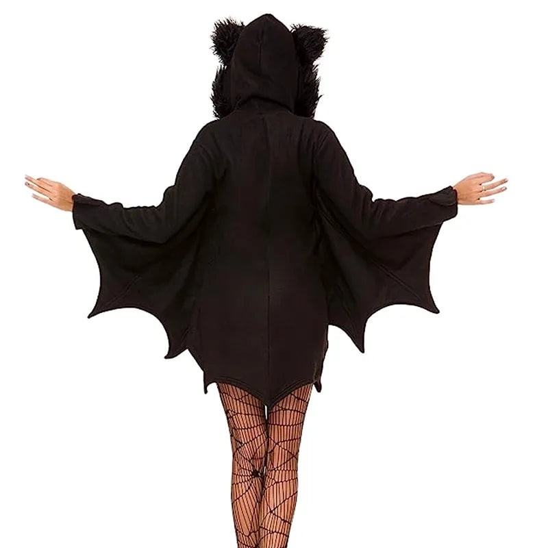 Cozy Batwoman Costume Black Adult Vampire Cosplay Outfit Zipper Romper w/ Black Sexy Socks