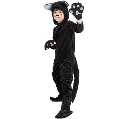 Black Cat Cosplay Girls Boys Costume Animal Onesie Suit with Gloves and Hat