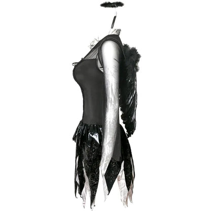 Women Vampire Costume Ghost Bride Dark Angel Tutu Dress with wings Set Gothic Sexy Cosplay Dress