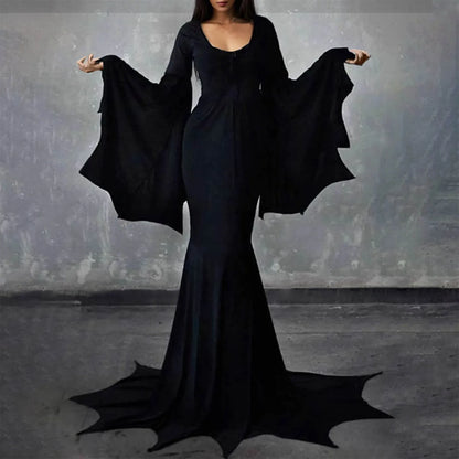 Morticia Addams Costume Women Vampire Bat Dress Adams Family Cosplay Outfit