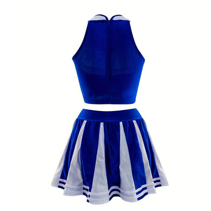 Sexy Cheerleader Costume Schoolgirl Cheerleading Uniforms Women Crop Top with Pleated Skirt Pom Poms Socks