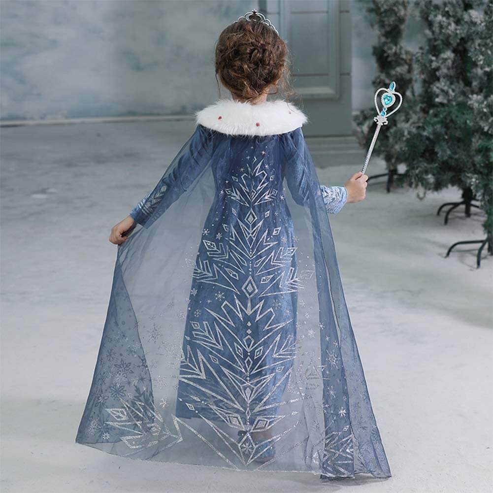 Snow Queen Elas Costume Princess Elsa Warm Dress For Winter