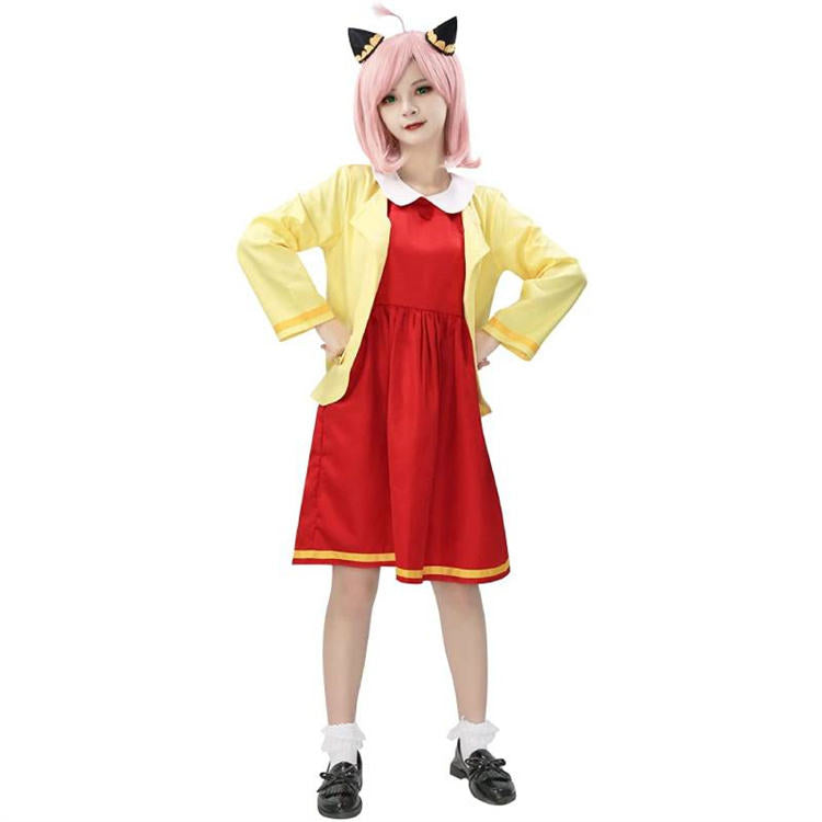 Anya Forger Red and Yellow Dress Anime Costume Halloween Cosplay Outfit