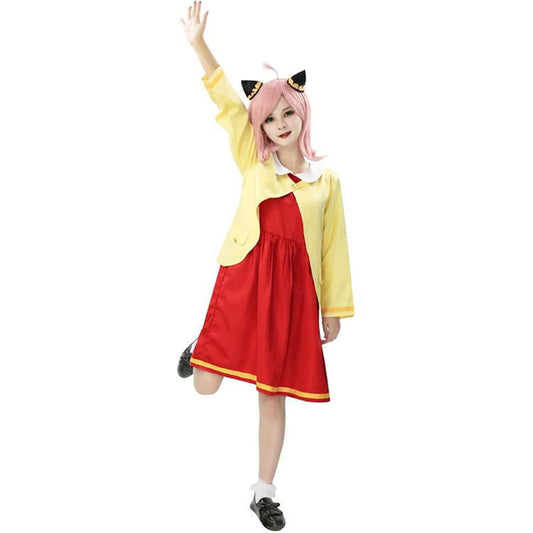 Anya Forger Red and Yellow Dress Anime Costume Halloween Cosplay Outfit