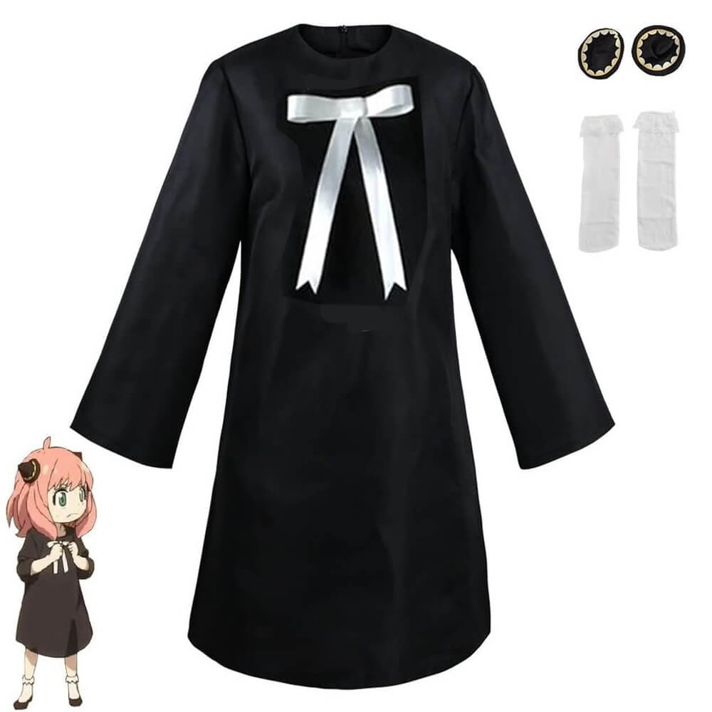 Anya Forger Cosplay Costume Homewear Black Dress with Hair Accessories