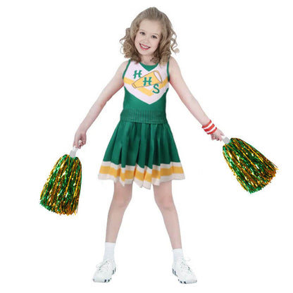 Girls Youth Hawkins Cheerleaders Costume Pom Poms Strange ST4 Green Uniform for Cosplay