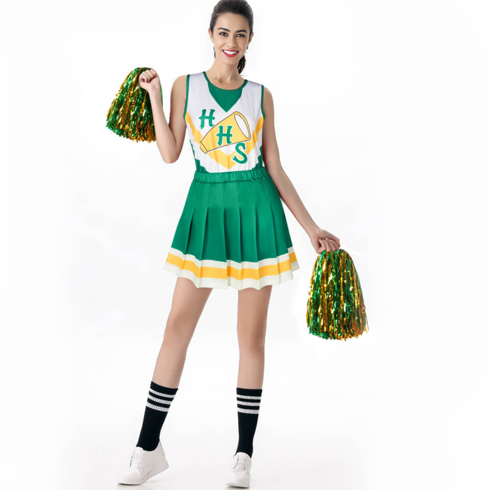 Girls Youth Hawkins Cheerleaders Costume Pom Poms Strange ST4 Green Uniform for Cosplay