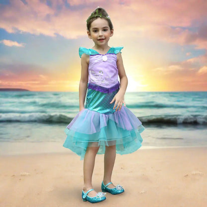Girls Mermaid Dress Beach Vacation Summer Princess Dress Halloween Carnival Cosplay Costume