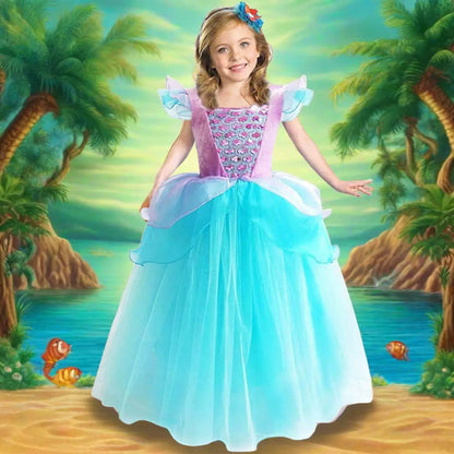 Girls Mermaid Princess Dress With Shiny Sequin Birthday Party Holiday Costume For Age 3-10