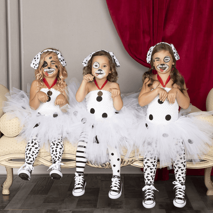 Childrens Cruella Costume Girls White Polka Dot Tutu Dress with Headband