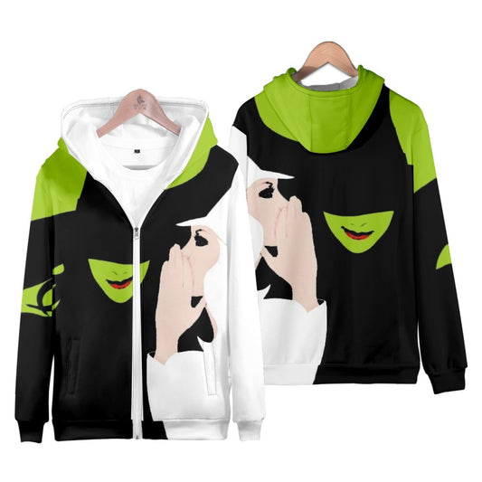 Wicked Elphaba Hoodie Green Good Witch Hooded Zipper Sweatshirt Kids Adults Wicked Daily Cosplay Long Sleeve Shirts