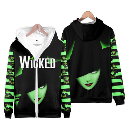 Wicked Elphaba Hoodie Green Good Witch Hooded Zipper Sweatshirt Kids Adults Wicked Daily Cosplay Long Sleeve Shirts