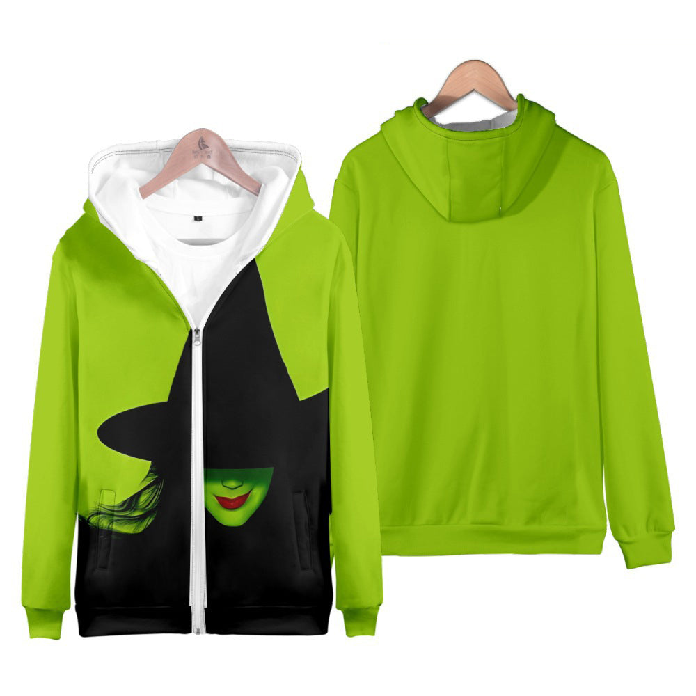 Wicked Elphaba Hoodie Green Good Witch Hooded Zipper Sweatshirt Kids Adults Wicked Daily Cosplay Long Sleeve Shirts