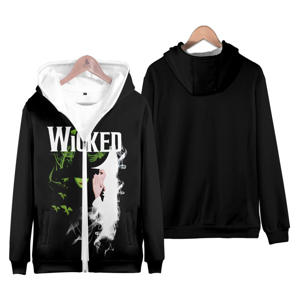 Wicked Elphaba Hoodie Green Good Witch Hooded Zipper Sweatshirt Kids Adults Wicked Daily Cosplay Long Sleeve Shirts