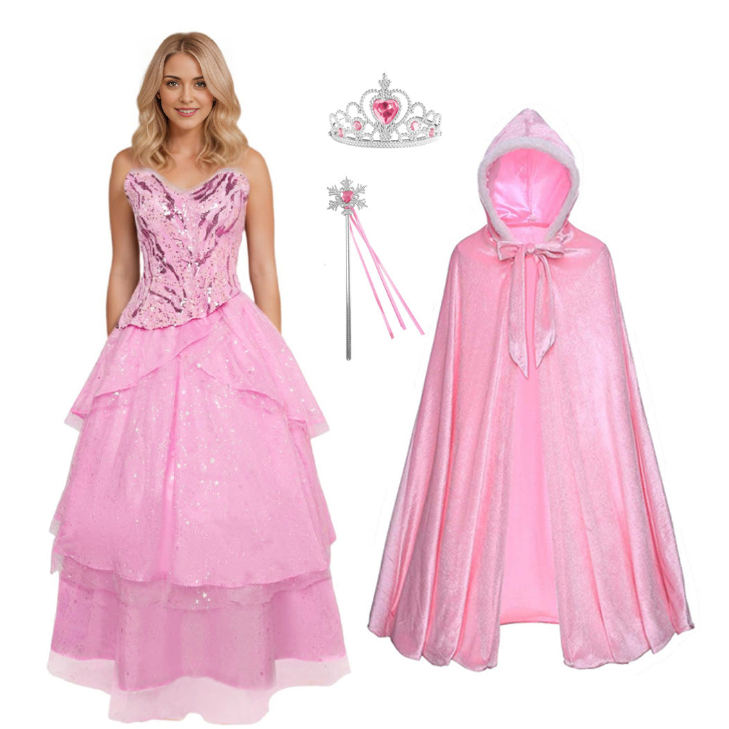 Adult Glinda Outfit The Good Witch Costume Pink Witch Fancy Dress for Party Event Musical