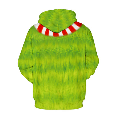 Adult Christmas Hoodie Green Furry Monster Sweatshirt Long Sleeve Plus Size Pullover Hoodie for Christmas Party