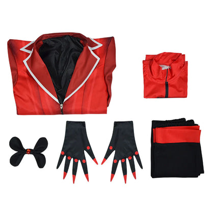 Kids Alastor Cosplay Suit Hazbin Hotel Children Red Costume Full Set