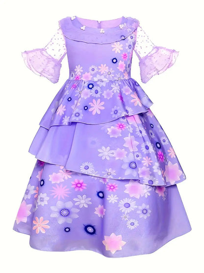 Kids Isabela Light Up Dress Princess Purple Glowing Costume LED Outfit for Cosplay Party