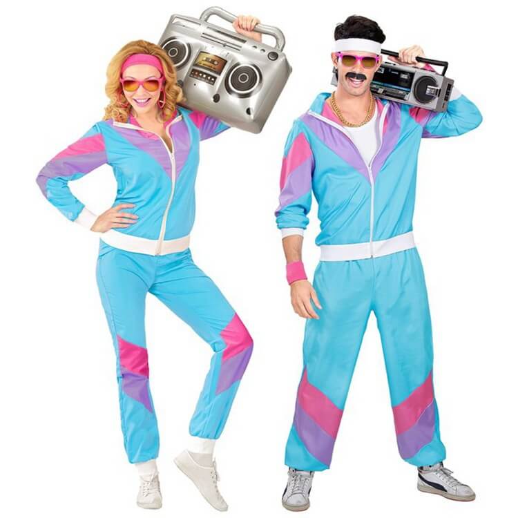 Adults 80s Tracksuit Costume Disco Outfit Hip Hop Street Style Jacket and Pants