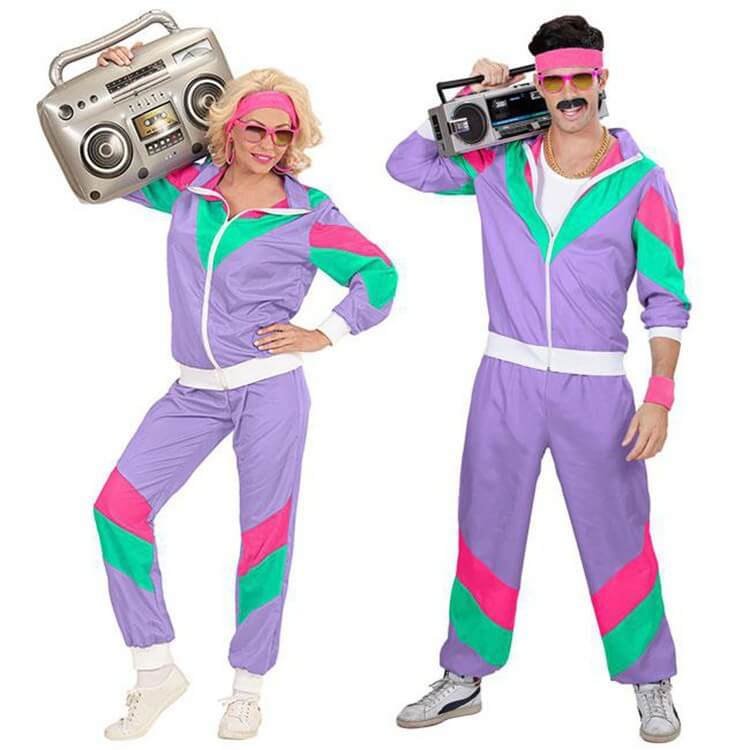 Adults 80s Tracksuit Costume Disco Outfit Hip Hop Street Style Jacket and Pants