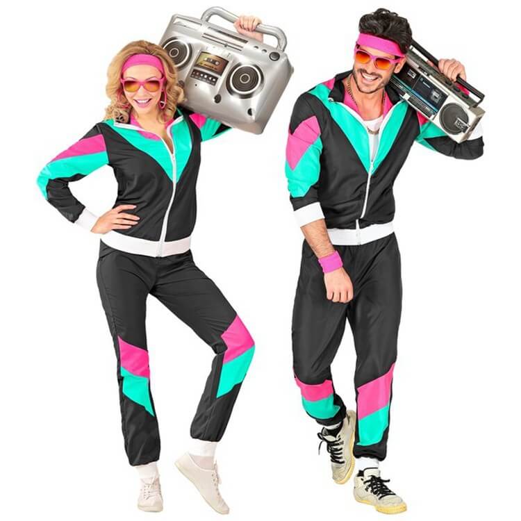 Adults 80s Tracksuit Costume Disco Outfit Hip Hop Street Style Jacket and Pants