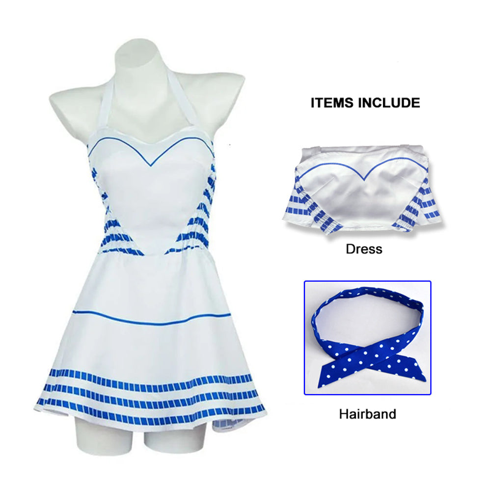 Barbara Retro Blue Outfit Halter Neck Costume Dress and Hairband