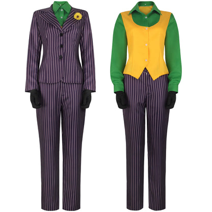 Women Joker Costume Striped Purple Uniform Party Outfit Femal Joker Halloween Suit