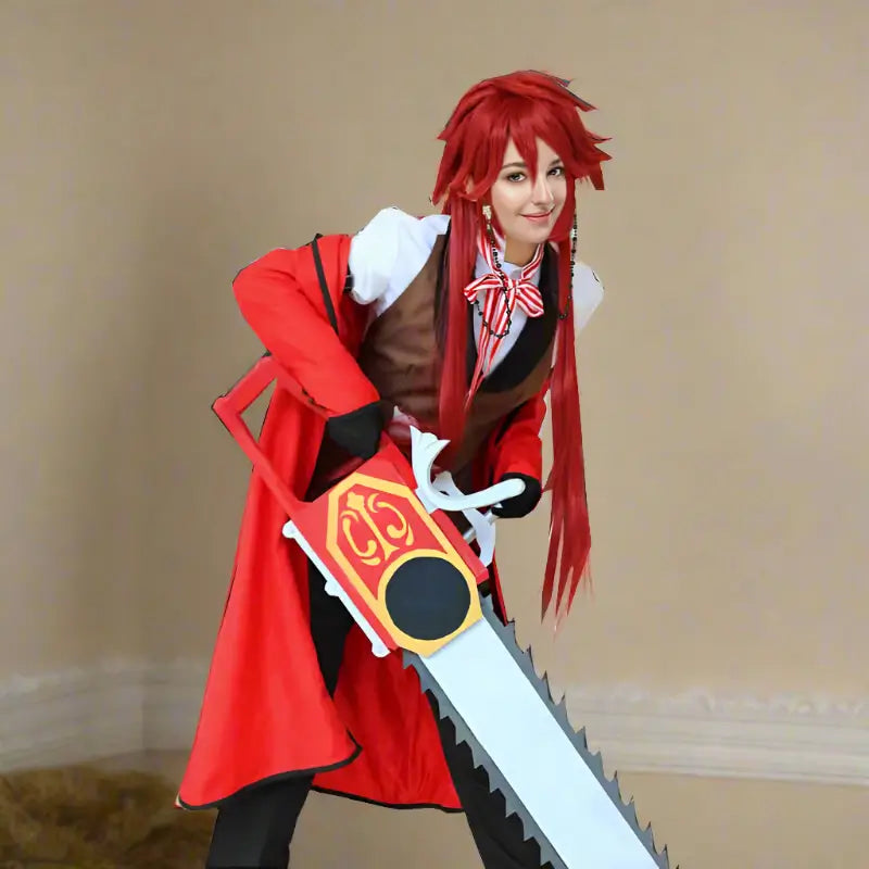 Adult Grell Sutcliff Costume Grim Reaper Grelle Cosplay Outfit Red Uniform with Accessories Full Set