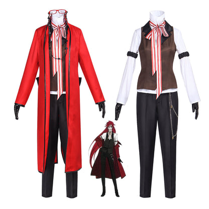 Adult Grell Sutcliff Costume Grim Reaper Grelle Cosplay Outfit Red Uniform with Accessories Full Set