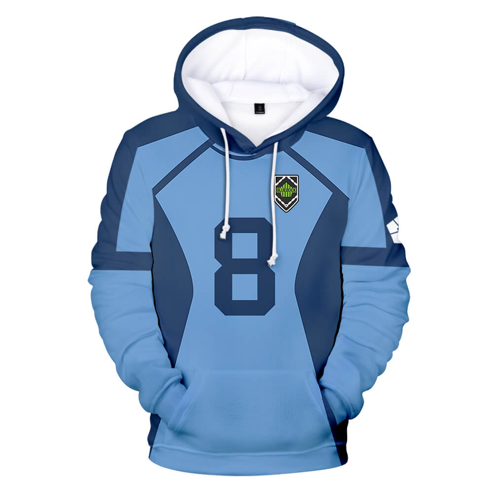 Teens Adult Blue Lock Hoodie Isagi Yoichi Plus Size Pullover Sweatshirt No.11 Sport Uniform