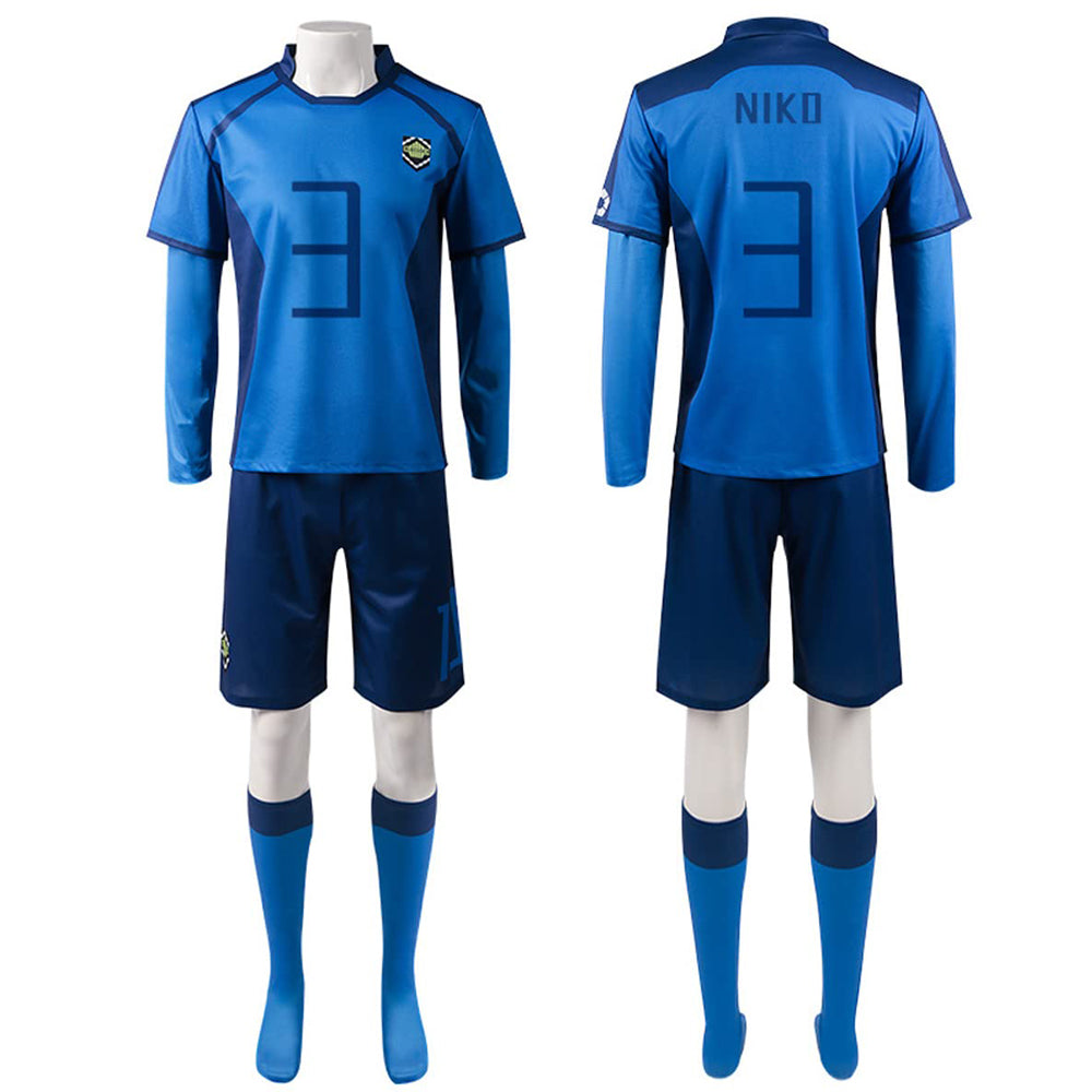 Adult Blue Isagi Football Jersey Isagi Yoichi Bachira Uniform Full Set Football Team Sportswear