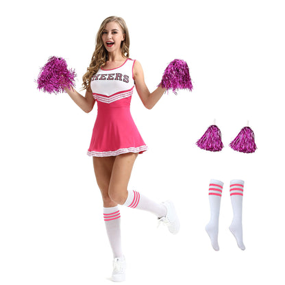 Adult Cheerleader Costume High School Girls Cheerleader Uniforms Cheer Dress Pom Poms Socks