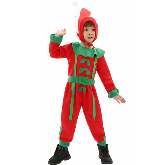 Kids Elf Costume Christmas Elf Outfit Boys Girls Xmas Jumpsuit and Hat 2pcs Elf Suit