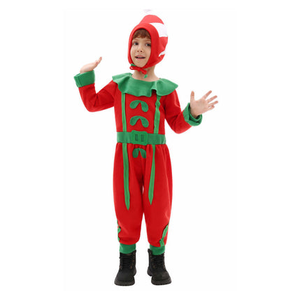 Kids Elf Costume Christmas Elf Outfit Boys Girls Xmas Jumpsuit and Hat 2pcs Elf Suit