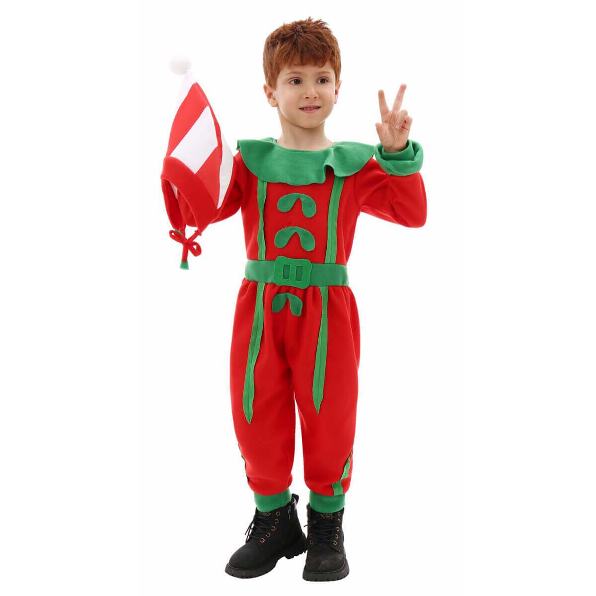 Kids Elf Costume Christmas Elf Outfit Boys Girls Xmas Jumpsuit and Hat 2pcs Elf Suit