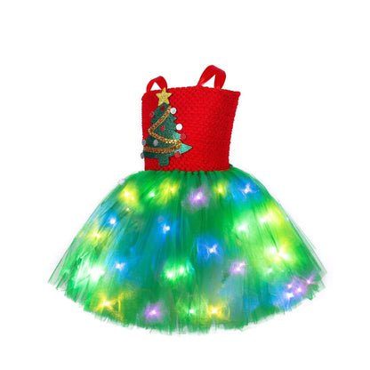 Christmas Elf Costume for Girls Toddler LED Light Up Tutu Dress and Elf Hat 2pcs Suit for Holiday Party