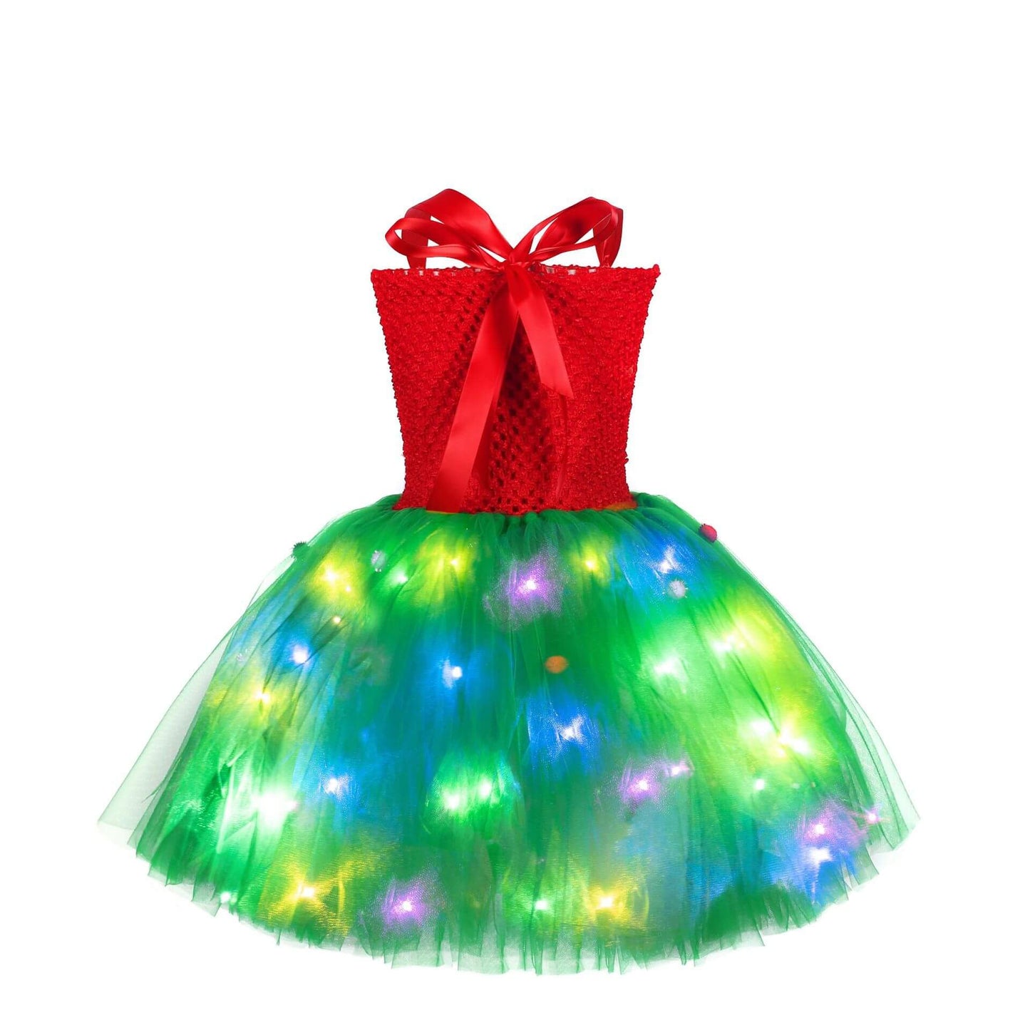 Christmas Elf Costume for Girls Toddler LED Light Up Tutu Dress and Elf Hat 2pcs Suit for Holiday Party