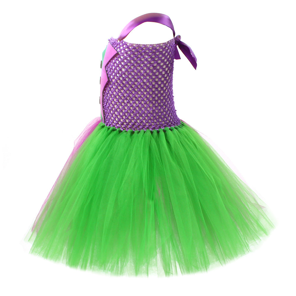 Girls Horror Clown Costume Crazy Joker Outfit Scary Purple Tutu Dress and Gloves for Dress Up Party