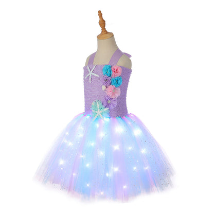 Girls Mermaid Tutu Dress Light Up Princess Dress Glowing Birthday Dress with Headband