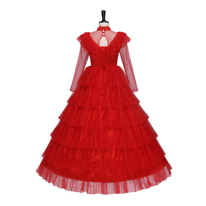 Women Lydia Deetz Costume Red Wedding Dress Horror Movie Beetle Bride Cosplay Outfit