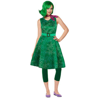 Green Disgust Dress with Matching Leggings and Scarf Adult Sleeveless High Waist Disgust Costume Set