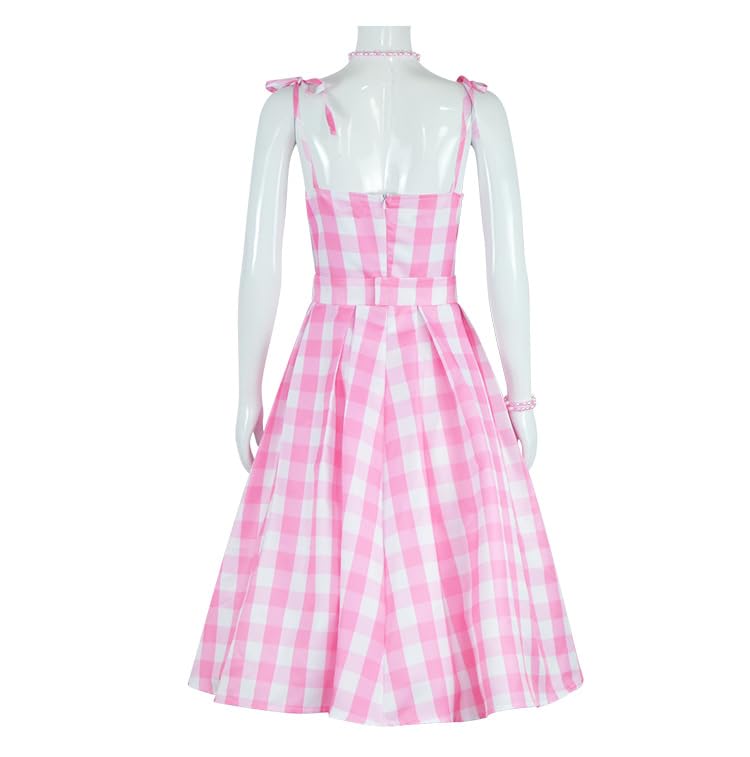 Movie Outfits Doll Babara Pink Plaid Dress with Earrings and Necklace