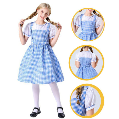 Girls Dorothea Costume Kids Wizard Princess Dorothee Gale Blue Dress for Cosplay