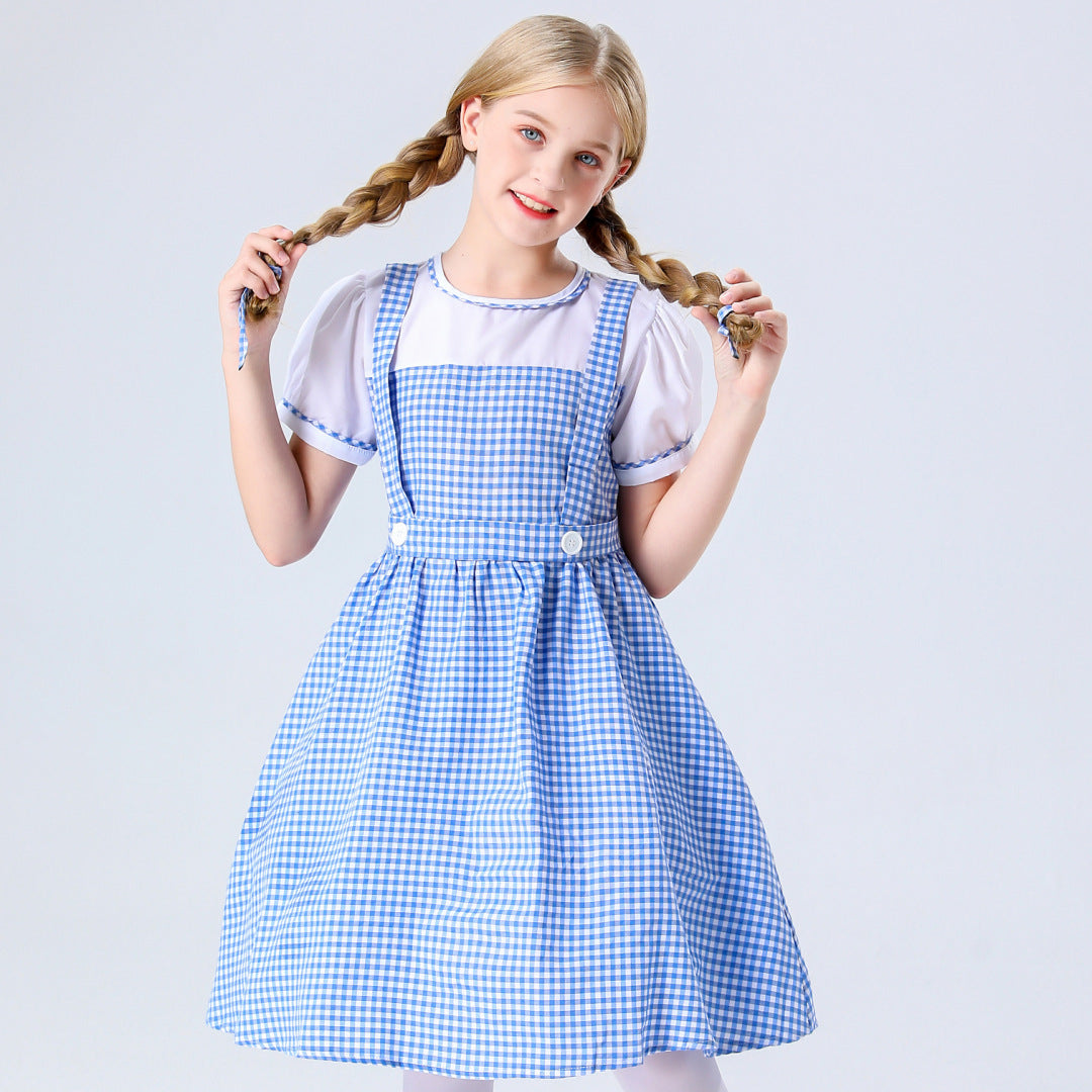 Girls Dorothea Costume Kids Wizard Princess Dorothee Gale Blue Dress for Cosplay