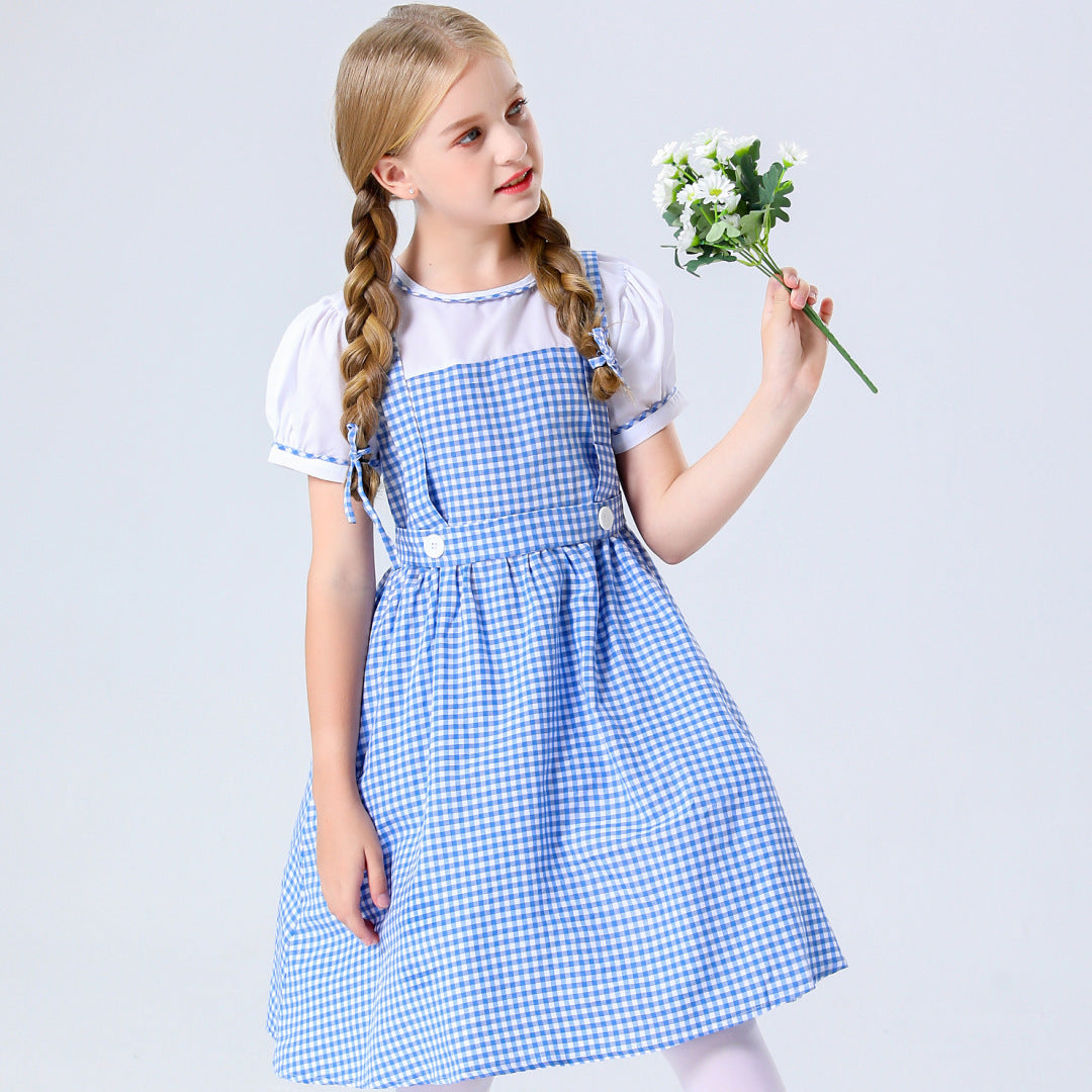 Girls Dorothea Costume Kids Wizard Princess Dorothee Gale Blue Dress for Cosplay