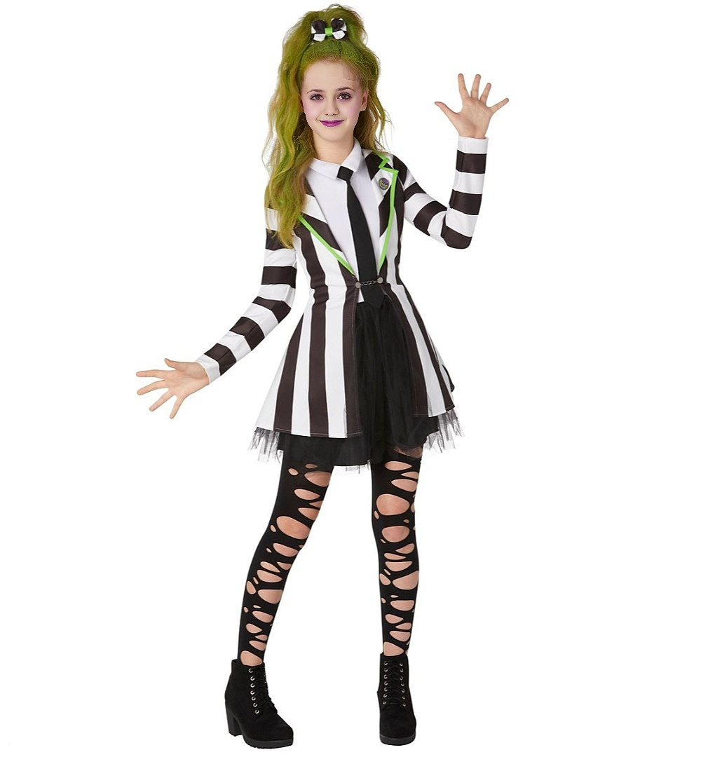 Girls Betelgeuse Costume Beetle Ghost Black and White Striped Dress Suit for Cosplay