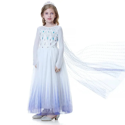 Kids Princess Costume Snow Girls Dress With Crown Scepter Wig Cosplay Accessories