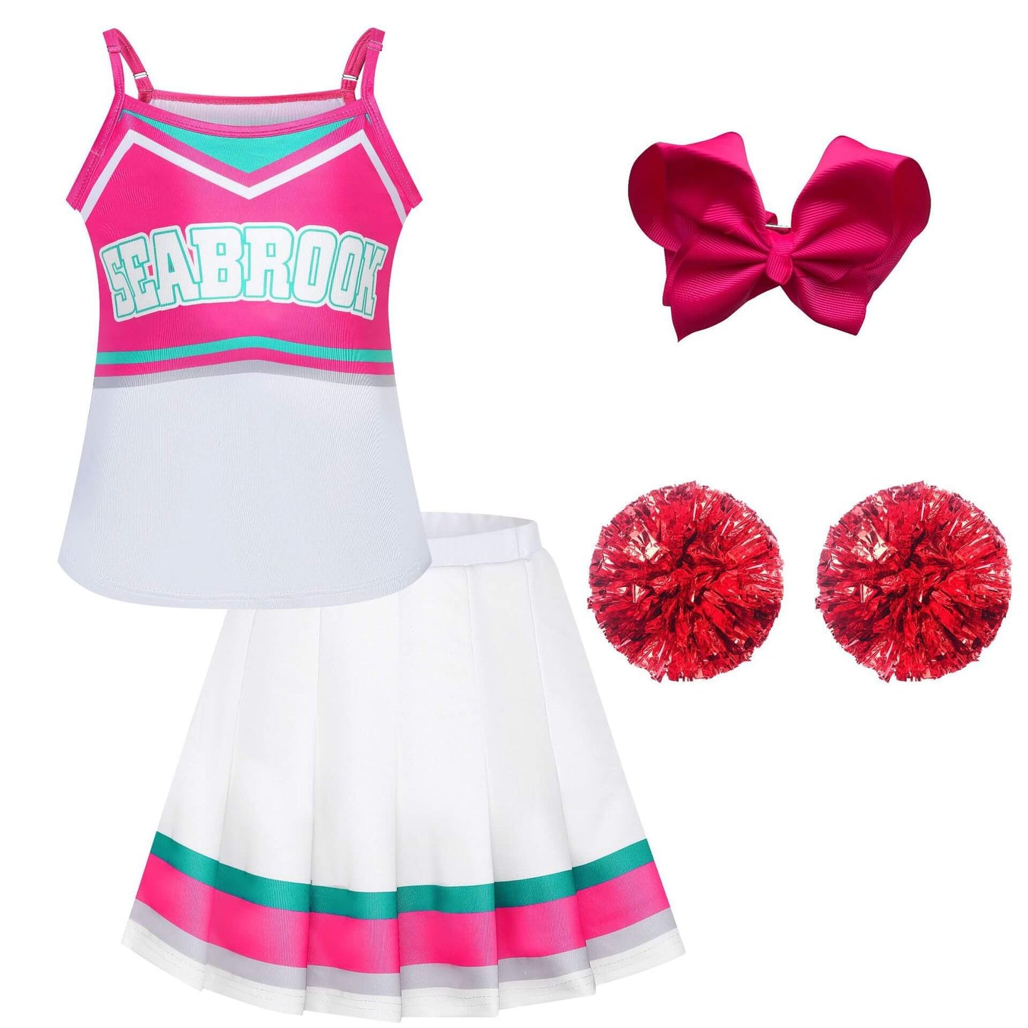 Cheerleader Cosplay Costume Girls Fancy Dress Halloween Party Outfit with Accessories